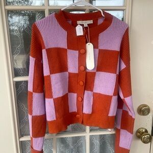 NWT Flat White Pink and Red Colorblock Cardigan- S